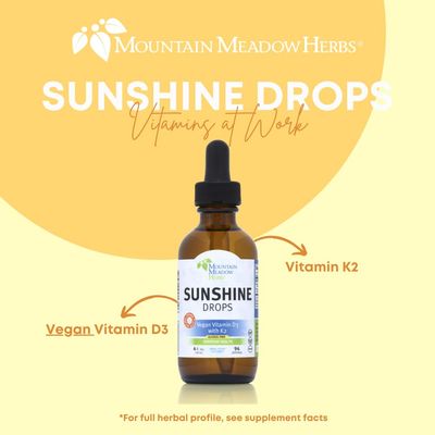 Mountain Meadow Herbs Sunshine Drops | Vegan Vitamin D3 Booster for Healthy Bones &amp; Teeth | Ideal Winter Supplement | Tincture 2oz