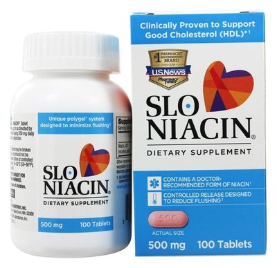 Slo-Niacin Vitamin B3 500 Mg - Slow Release Niacin for Heart Health, Energy Boost, Health Skin, Healthy Blood Sugar Levels - 100 Capsules