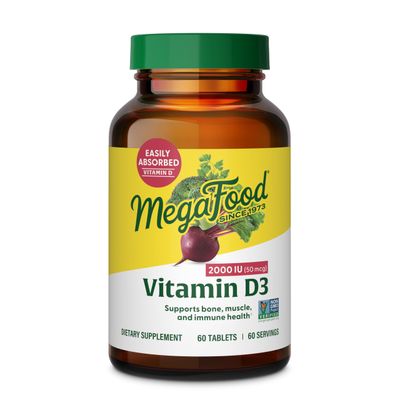 MegaFood Vitamin D3 2000 IU (50 mcg) - Immune Support Supplement - Bone Health -with easily-absorbed Vitamin D3 - Plus real food - Non-GMO, Vegetarian - Made Without 9 Food Allergens - 60 Tabs