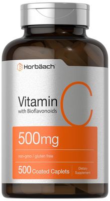 Horbach Vitamin C 500mg | with Bioflavonoids | 500 Coated Caplets | with Rose HIPS | Vegetarian | Non-GMO, Gluten Free