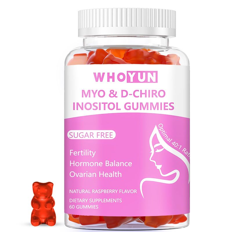 Whoyun Inositol Gummies Sugar Free, Myo-Inositol &amp; D-Chiro Inositol 40:1 Ratio Supplement for Women, Fertility, Hormone Balance, Ovarian Health, 60 Count