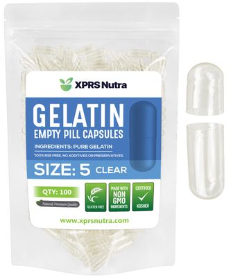 XPRS Nutra Size 5 Empty Capsules - 100 Count Clear Very Small Empty Gelatin Capsules for DIY Capsule Filling - Fillable Pill Gel Caps