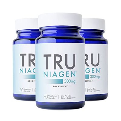 TRU NIAGEN Patented NAD+ Supplement for Anti Aging and Cell Regeneration, 300 mg Niagen, 30 Servings | Supports Cellular Energy, Brain, Muscle | Nicotinamide Riboside (NR) Take 1 Daily | 3 Bottles