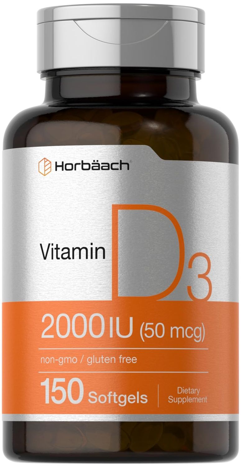Horbach Vitamin D3 2000IU Softgels (50mcg) | 150 Count | Non-GMO, Gluten Fee Supplement