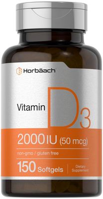 Horbach Vitamin D3 2000IU Softgels (50mcg) | 150 Count | Non-GMO, Gluten Fee Supplement