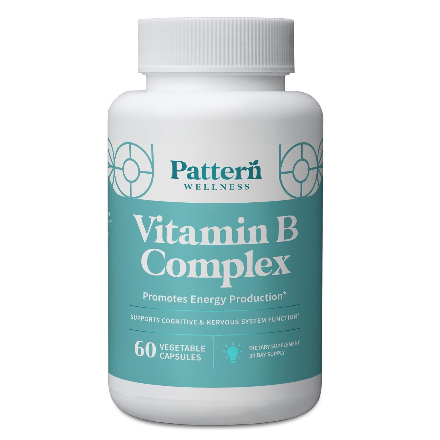 Pattern Wellness Vitamin B Complex Supplement - Complete Dose of Essential B Vitamins - Cognitive &amp; Cell Support - 3rd Party Lab Tested - 60 Capsules