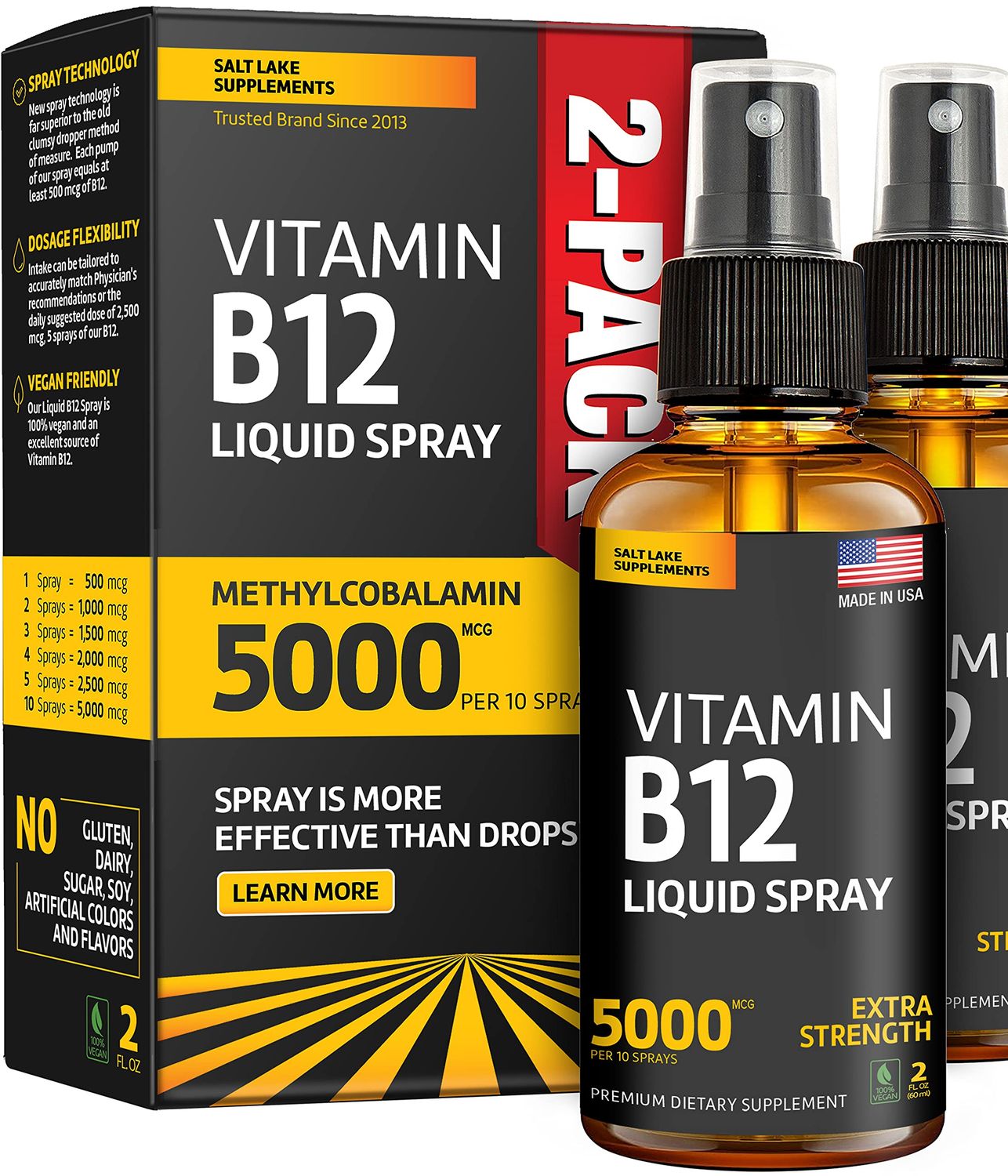 (2 Pack) - Liquid B12 Spray - Vitamin B12 Sublingual - Vegan B12 Vitamin Spray - Methylcobalamin Vitamin B12 Liquid Boosts Energy &amp; Mood - Gluten-Free &amp; Non-GMO - B 12 Drops Waste Money - Find Out Why