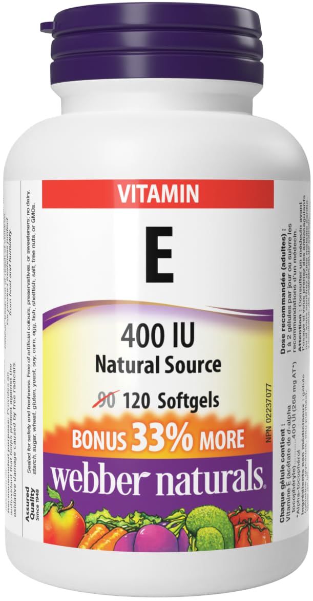 Webber Naturals Vitamin E Natural Source Softgel, 400 IU-120 Softgels