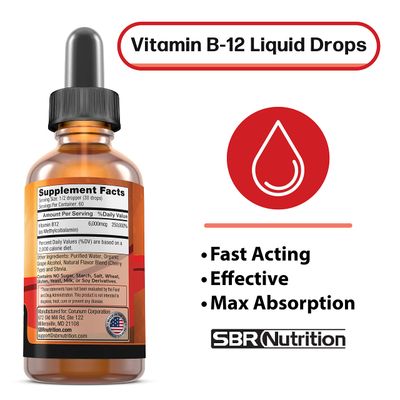 Extra Strength 6000mcg Vitamin B12 Sublingual Liquid Drops - Methylcobalamin, VIT B 12 Supports Energy, Max Absorption, 60 Servings, Non-GMO, Vegan Friendly, Manufactured in The USA