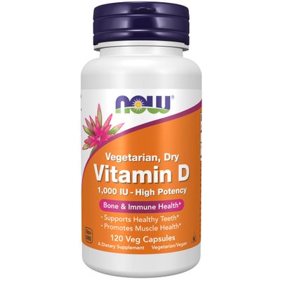 NOW Foods Supplements, Vitamin D 1,000 IU Dry, High Potency, Strong Bones*, Structural Support*, 120 Veg Capsules