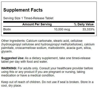 Swanson Biotin - Timed-Release 10,000 mcg 60 Tabs 2 Pack
