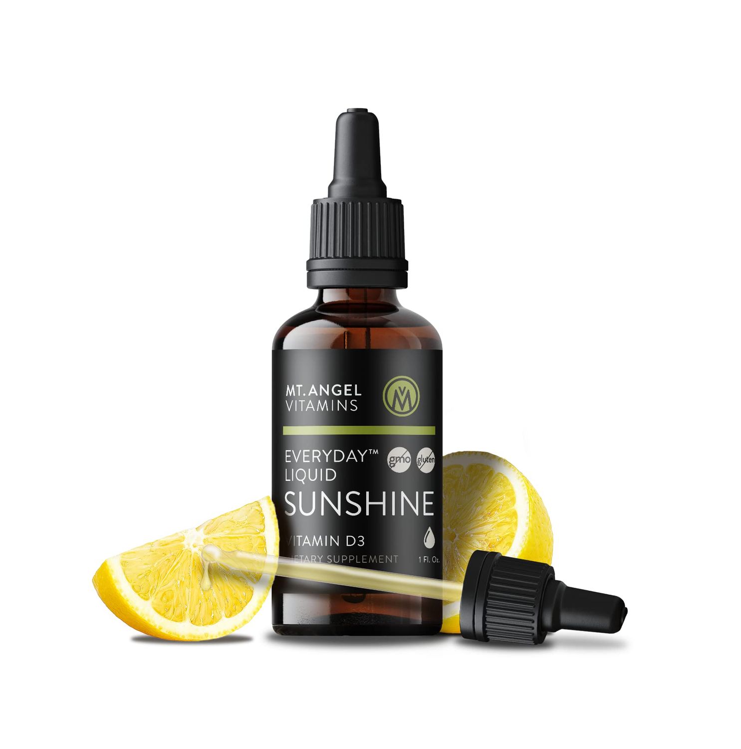 Mt. Angel Vitamins Everyday Liquid Sunshine - Liquid Vitamin D Drops - Easy-to-Use Vitamin D3 Drops with Natural Lemon Flavor (Non-GMO, Vegan, Soy-Free, Gluten-Free) Made in The USA -1400 serv/Bottle