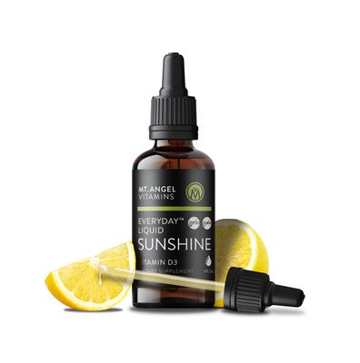 Mt. Angel Vitamins Everyday Liquid Sunshine - Liquid Vitamin D Drops - Easy-to-Use Vitamin D3 Drops with Natural Lemon Flavor (Non-GMO, Vegan, Soy-Free, Gluten-Free) Made in The USA -1400 serv/Bottle