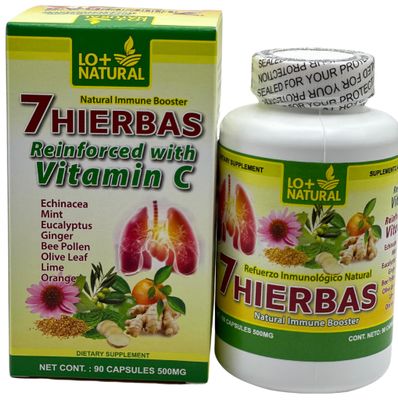 7 HIERBAS Reinforce with Vitamine C Natural Immune Booster 90 Capsules 500 mg with echinacea 90 Capsules 500 mg | 7 hierbas reforzado con vitamina C