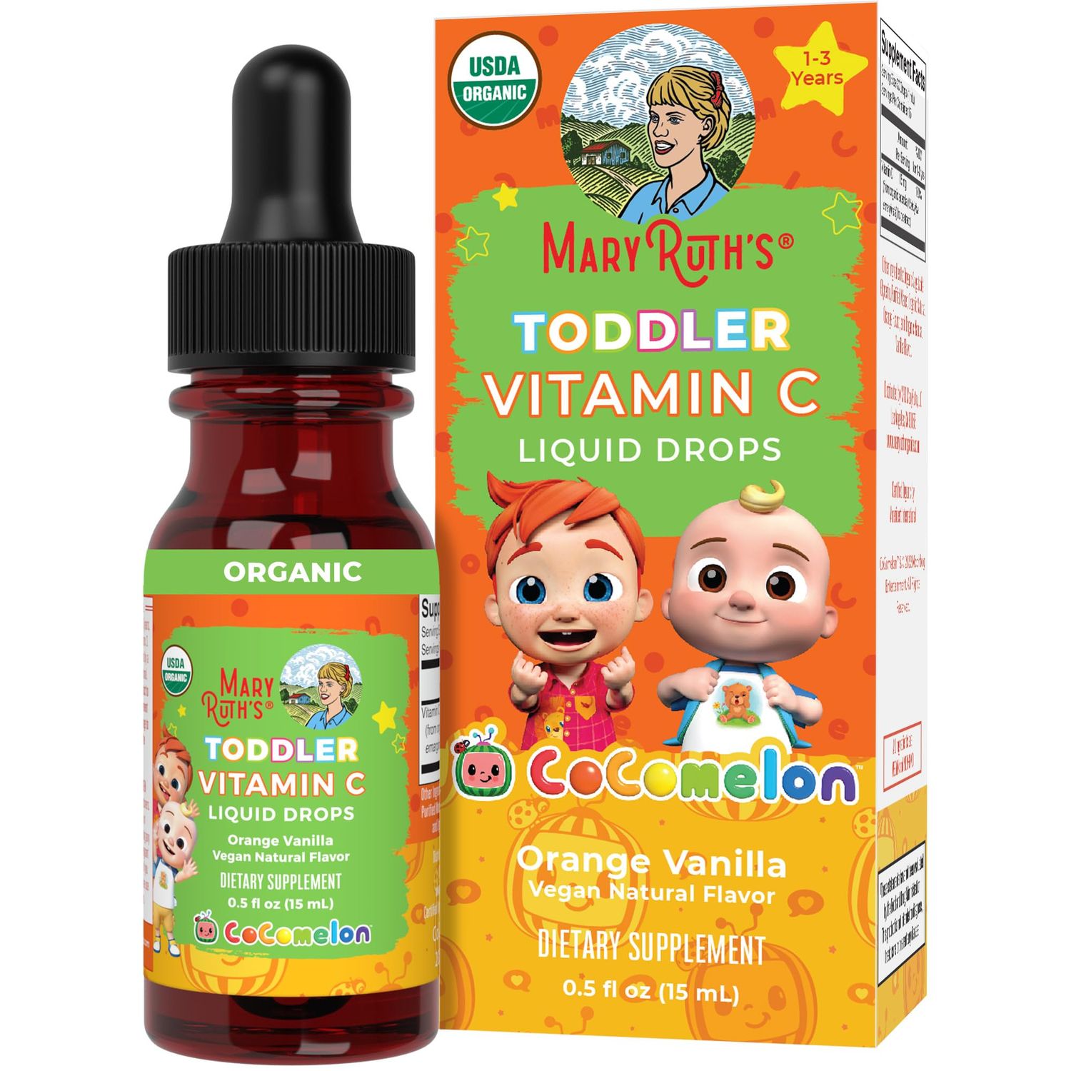 MaryRuth Organics | CoComelon Kids Vitamin C Liquid Drops for Ages 4-13 Years | USDA Organic | Immune Support &amp; Overall Health | USDA Organic | Vegan | Non-GMO | Gluten Free | 15 Servings