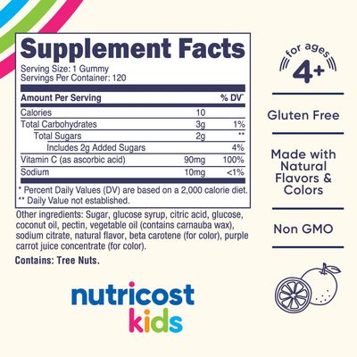 Nutricost Kids Vitamin C Gummies (90mg), 120 Gummies - Natural Flavors, Natural Colors, Gluten Free, No Corn Syrup
