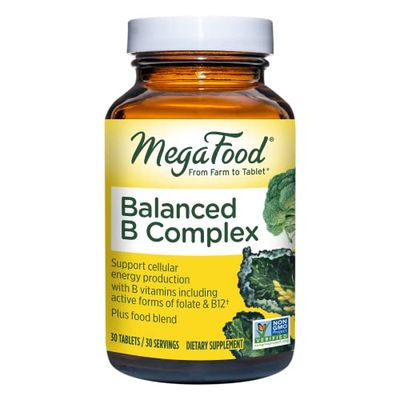 MegaFood Balanced B Complex - B Complex Vitamin Supplement - 8 B Vitamins Including Vitamin B6, Vitamin B12, Folate, Biotin &amp; More - Supports Cellular Energy Production - Vegan, Gluten Free - 30 Tabs