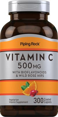 Piping Rock Vitamin C 500 mg with Bioflavonoids &amp; Rose HIPS | 300 Caplets | Vegetarian, Non-GMO, Gluten Free Supplement