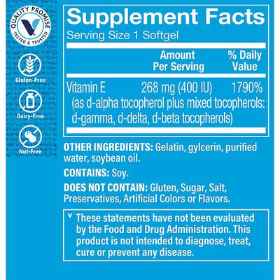 The Vitamin Shoppe Vitamin E 400IU - Natural Source, Supports Healthy Cardiovascular System, Immune Health & Eye Health - Once Daily (120 Softgels)