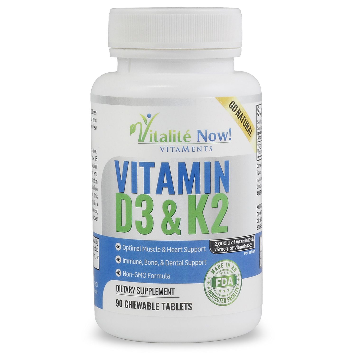 Best Vitamin D3 2000 IU + K2 - Optimized Absorption in Best Form MK7 for Lung Health, Strong Bones &amp; Healthy Heart - All Natural - Cherry Flavor - 90 Chewable Tablets - 3 Month Supply!