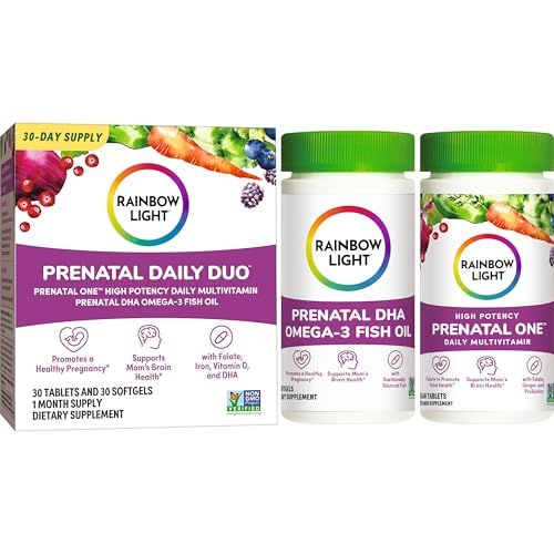 Rainbow Light Prenatal Daily Duo Multivitamin Kit, With Prenatal One Daily Multivitamin and Prenatal DHA Omega-3 Fish Oil for Mom&#39;s Health and Baby&#39;s Development Support, 30 Count