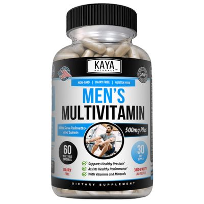 Kaya Naturals Multivitamin for Men - Men&#39;s Prostate Multivitamin - Multi Mineral Daily Supplement - Pills for Men - Supports Healthy Prostate - Vitaminas para Hombres - 60 Veggie Capsules