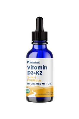 NativePath D3K2 Tincture - 1000IU Vitamin D3 and Vitamin K2 Supplement with Organic MCT Oil - 1 Fluid Ounce - Rapid Bioavailability Multi-Vitamin for Bone Strength and Total Body Wellness, 30 Servings