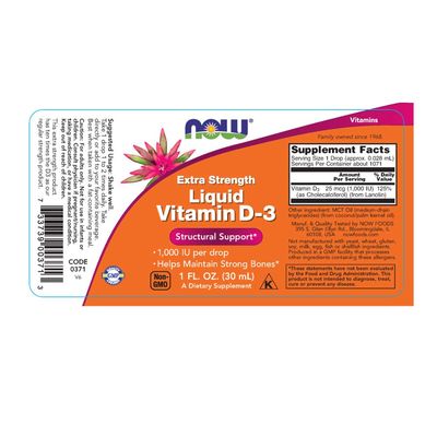 NOW Foods Liquid Vitamin D3 Extra Strength - 1000 IU - 1 fl oz