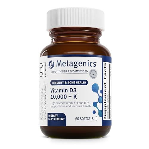 Metagenics Vitamin D3 + K - for Immune Support, Bone Health &amp; Heart Health* - Vitamin D with MK-7 (Vitamin K2) - Non-GMO - Gluten-Free - 60 Softgels - 10,000 IU