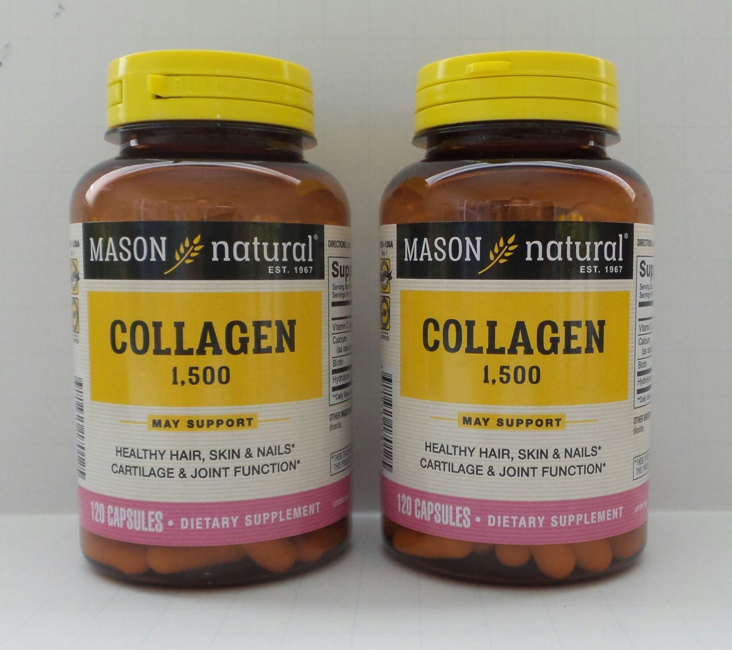 Mason Vitamins, Collagen, Plus Biotin &amp; Vitamin C, 1500, 120 Capsules(pack of 2) by Mason Natural