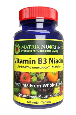 Matrix Nutrients Vitamin B3 NIACIN - Digestive, Heart and Immune Support! - 100% Organic - Also Improve Brain Function, Energy and Reduce Stress - Vegan Tablets (60ct)