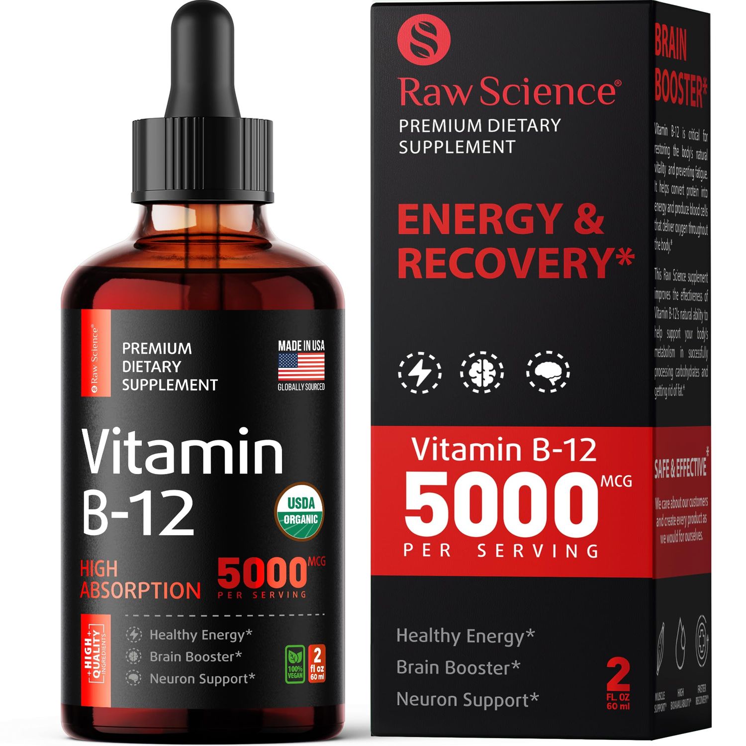 Vitamin B12 Liquid Drops Sublingual 5000mcg, Methyl &amp; Methylcobalamin Supplements for Women and Men, Mood &amp; Energy Booster, Methylated B 12 for Metabolism &amp; Health Support, Maximum Absorption Formula