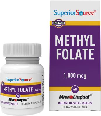 Superior Source Methylfolate 5-MTHF 1000 mcg, Quick Dissolve MicroLignual Tablets, 60 Ct, Biologically Active Form of Folate, Cardiovascular Health, Energy Metabolism &amp; Prenatal Development, Non-GMO