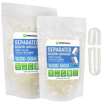 XPRS Nutra Separated Capsules Size 000-500 Count Large Empty Gelatin Capsules Separated in Bags - Premium Clear Empty Capsules - Empty 000 Capsules - Pill Capsules Empty for DIY Supplement Filling
