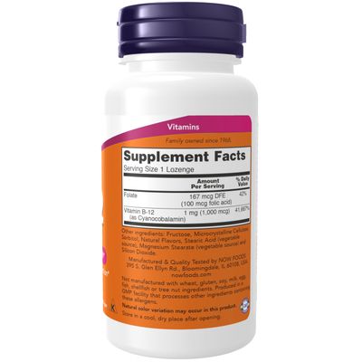 NOW Foods Supplements, Vitamin B-12 1,000 mcg with Folic Acid, Nervous System Health*, 250 Chewable Lozenges