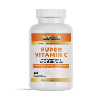 Natures Lab Gold Super Vitamin C 1000mg - Immune System Support - Contains Bioflavonoids Complex &amp; Quercetin - Non-Acidic, Non-GMO, Gluten Free, Vegan - 120 Capsules (2 Month Supply)
