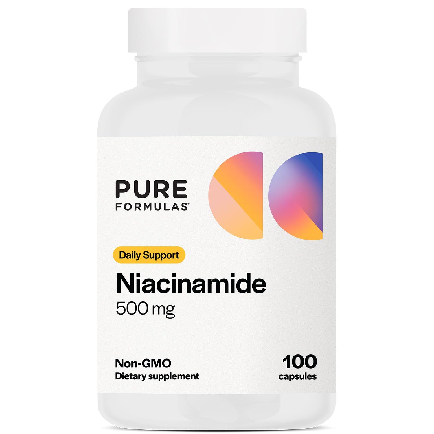 PureFormulas Niacinamide 500 mg - 100 Capsules, High Potency Vitamin B3 Supplement Flush Free, Supports Skin Health, Joint Health, Energy Production &amp; Cellular Function, Non Flushing Form of Niacin