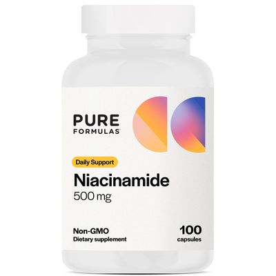 PureFormulas Niacinamide 500 mg - 100 Capsules, High Potency Vitamin B3 Supplement Flush Free, Supports Skin Health, Joint Health, Energy Production &amp; Cellular Function, Non Flushing Form of Niacin