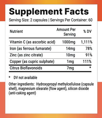 Nutri-Align Mega Vitamin C | 120 High Strength Vitamin C 1000mg Capsules - Vitamin C and Zinc, Iron & Copper Supplement | VIT C Supplements | Gluten & Sugar Free | Powerful Antioxidant