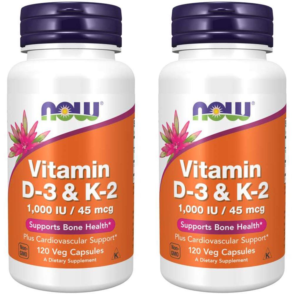 NOW Foods Vitamin D-3 &amp; K-2, 120 Vegetable Capsule (2 Pack)