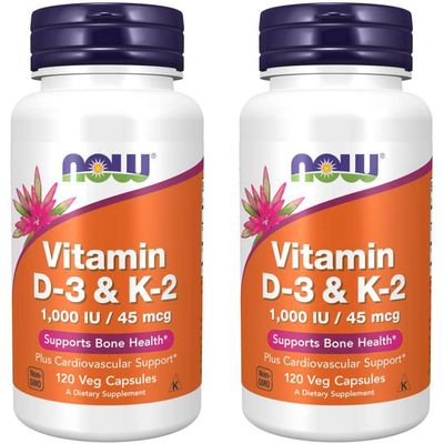 NOW Foods Vitamin D-3 &amp; K-2, 120 Vegetable Capsule (2 Pack)