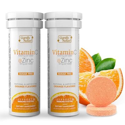 SIGNIFY NATURE Vitamin C 1000mg Effervescent Tablets - Potent Immune Support VIT C with Zinc Supplement - Sugar-Free &amp; Vegan Formula | Dissolvable Vitamin C Tablets - Water Soluble Fizzy Elixir - 20CT