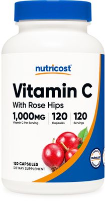 Nutricost Vitamin C with Rose HIPS 1025mg, 120 Capsules - Vitamin C 1000mg, Rose HIPS 25mg, Premium, Non-GMO, Gluten Free Supplement