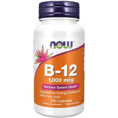 NOW Foods Supplements, Vitamin B-12 1,000 mcg with Folic Acid, Nervous System Health*, 250 Chewable Lozenges