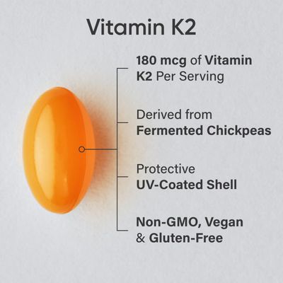 Sports Research Vitamin K2 MK7 180mcg with Coconut Oil - 60 Veggie Softgels - Vegan Certified, Non-GMO Verified &amp; Gluten-Free
