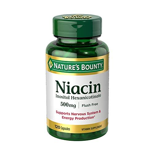 Nature&#39;s Bounty Niacin 500mg Flush Free, Cellular Energy Support, Supports Nervous System Health, 120 Capsules
