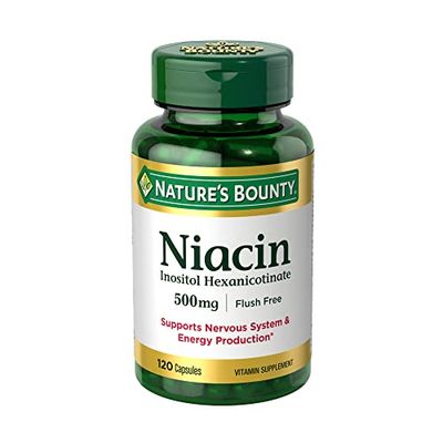 Nature&#39;s Bounty Niacin 500mg Flush Free, Cellular Energy Support, Supports Nervous System Health, 120 Capsules