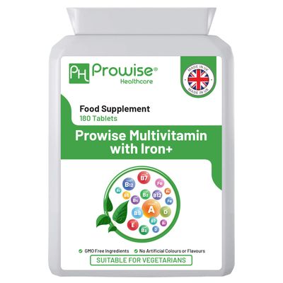 Multivitamin &amp; Iron 180 Tablets (6 Months Dose) Immune Support - One A Day Multi-Vitamin Supplement - UK Manufactured | GMP Standards by Prowise Healthcare - Suitable for Vegetarians
