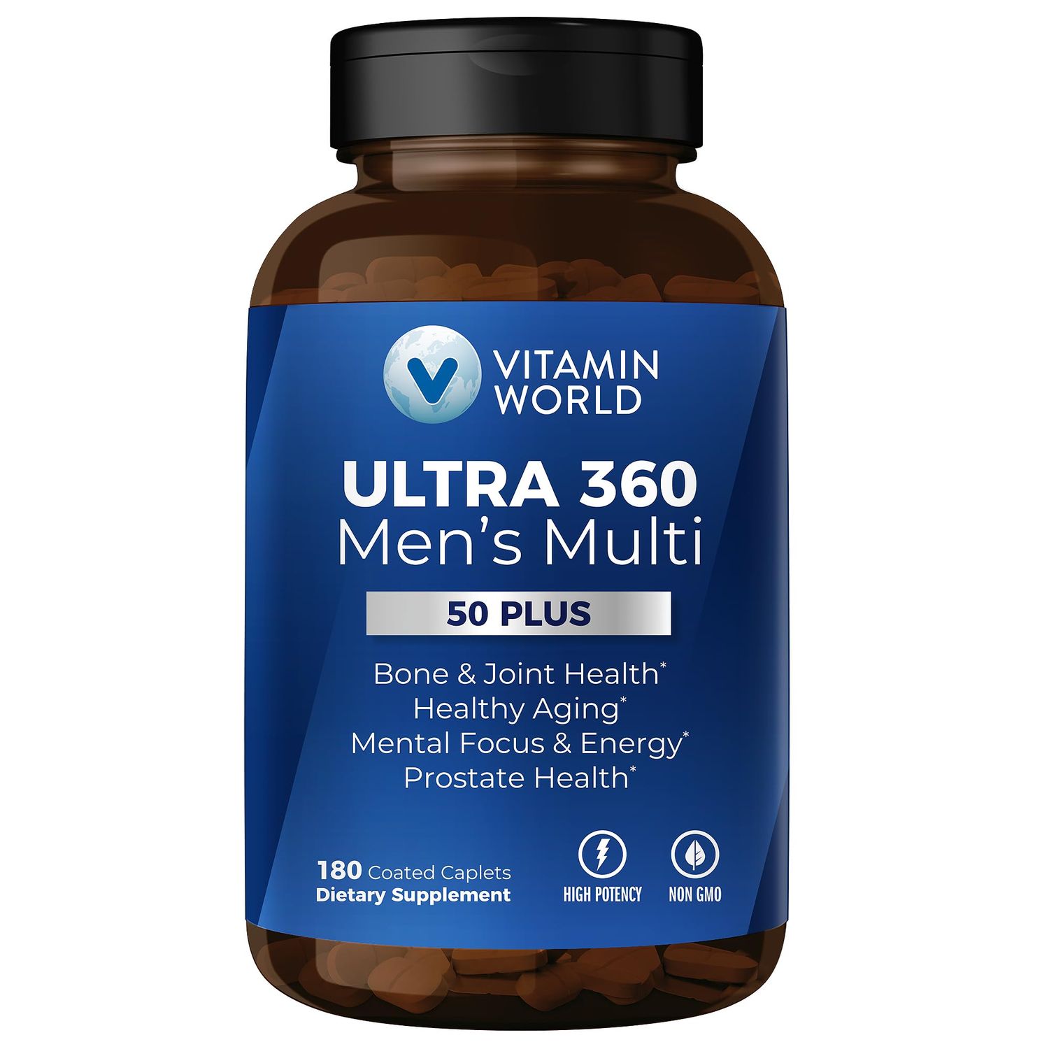 Vitamin World Ultra 360 Multivitamin for Men 50 Plus, Men&#39;s 50+ Multivitamin with Minerals &amp; Herbs for Prostate Function, Supplement with Vitamin A, C, D, E &amp; Zinc for Healthy Aging, 180 Caplets