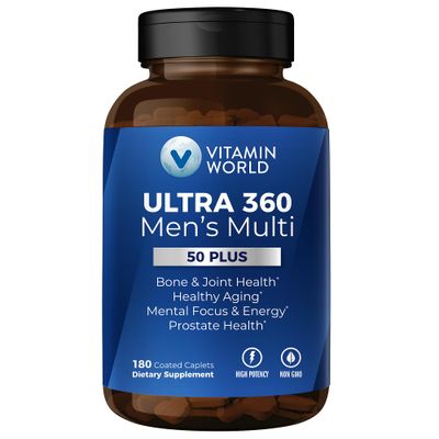 Vitamin World Ultra 360 Multivitamin for Men 50 Plus, Men&#39;s 50+ Multivitamin with Minerals &amp; Herbs for Prostate Function, Supplement with Vitamin A, C, D, E &amp; Zinc for Healthy Aging, 180 Caplets